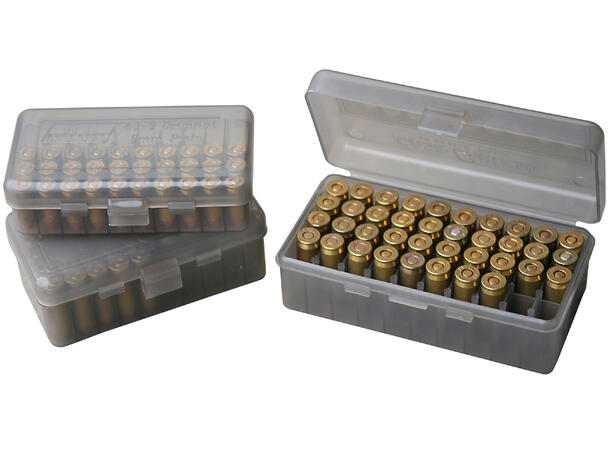 MTM Patronboks 50-skd Pistol 50-skd patronboks, gjennomsiktig grå 